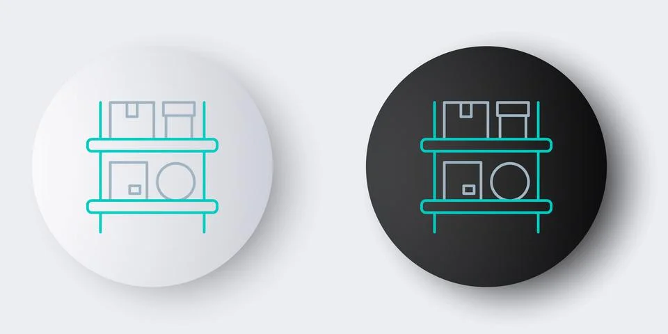 Line Warehouse interior with boxes on racks icon isolated on grey background Illustrazione stock