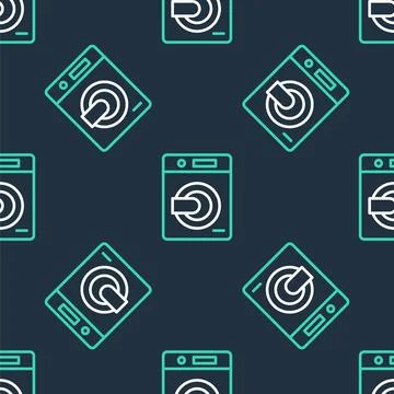 Line Washer icon isolated seamless pattern on black background. Washing mac.. Stock Illustration