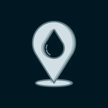 Line Water drop with location icon isolated on black background. Flat fille.. Stock Illustration