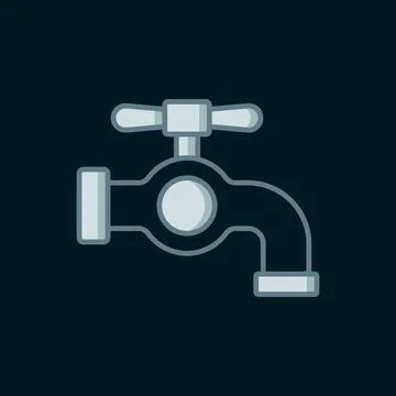 Line Water tap icon isolated on black background. Flat filled outline style.. Stock Illustration