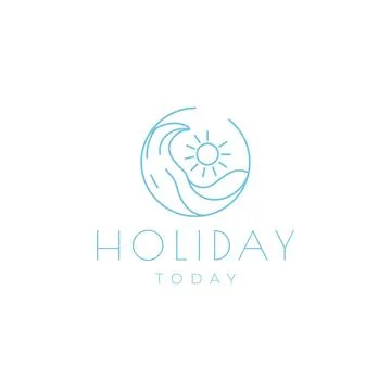 Line wave with sun holidays logo design Stockillustratie