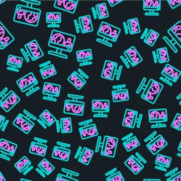 Line Weather forecast icon isolated seamless pattern on black background.  .. Stock Illustration