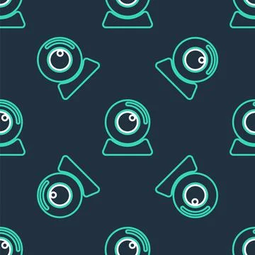 Line Web camera icon isolated seamless pattern on black background. Chat camera Illustrazione stock