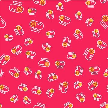 Line Web camera icon isolated seamless pattern on red background. Chat camera Illustrazione stock
