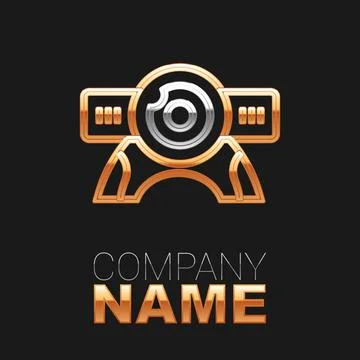 Line Web camera icon isolated on black background. Chat camera. Webcam icon Stock Illustration