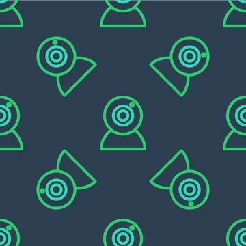 Line Web camera icon isolated seamless pattern on blue background. Chat camera Illustrazione stock