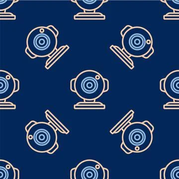 Line Web camera icon isolated seamless pattern on blue background. Chat camera Stock Illustration