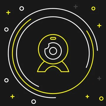 Line Web camera icon isolated on black background. Chat camera. Webcam icon Stock Illustration