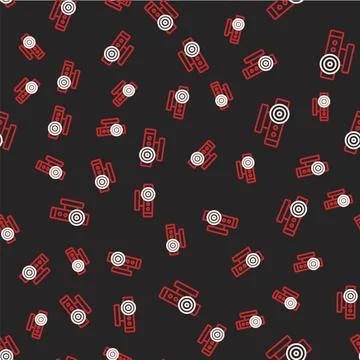 Line Web camera icon isolated seamless pattern on black background. Chat camera Illustrazione stock