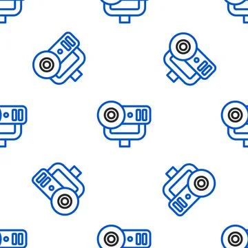 Line Web camera icon isolated seamless pattern on white background. Chat camera Stockillustratie