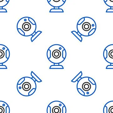 Line Web camera icon isolated seamless pattern on white background. Chat camera Stock Illustration