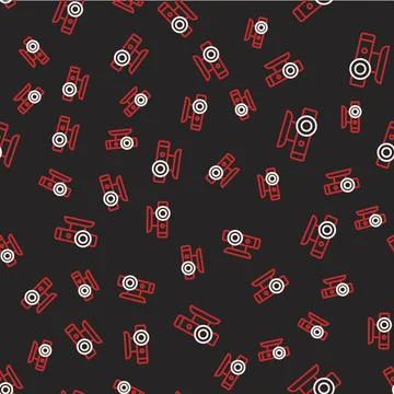 Line Web camera icon isolated seamless pattern on black background. Chat camera Illustrazione stock