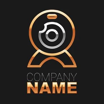 Line Web camera icon isolated on black background. Chat camera. Webcam icon 스톡 일러스트