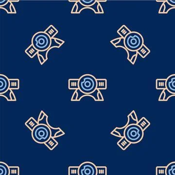 Line Web camera icon isolated seamless pattern on blue background. Chat camera Stock Illustration