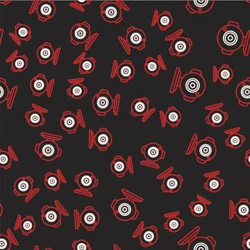 Line Web camera icon isolated seamless pattern on black background. Chat camera Illustrazione stock