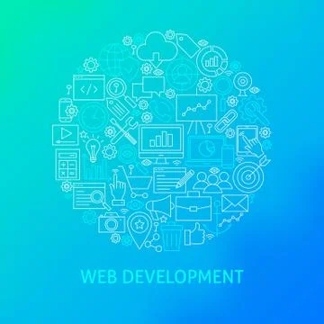 Line Web Development Icons Circle 스톡 일러스트