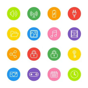 Line web icon set on colorful circle Stock Illustration