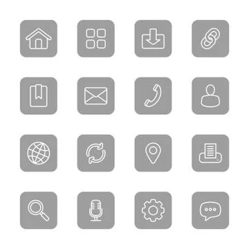 Line web icon set on gray rounded rectangle Stock Illustration