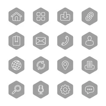 Line web icon set on gray hexagon Stock Illustration