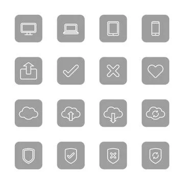 Line web icon set on gray rounded rectangle Stock Illustration