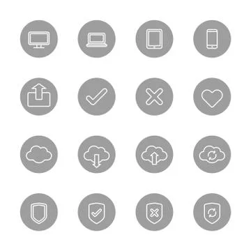 Line web icon set on gray circle Stock Illustration