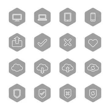 Line web icon set on gray hexagon Stock Illustration