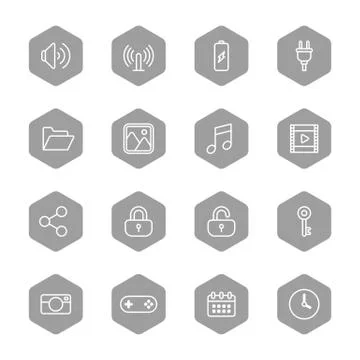 Line web icon set on gray hexagon Stock Illustration
