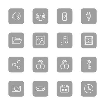 Line web icon set on gray rounded rectangle Stock Illustration