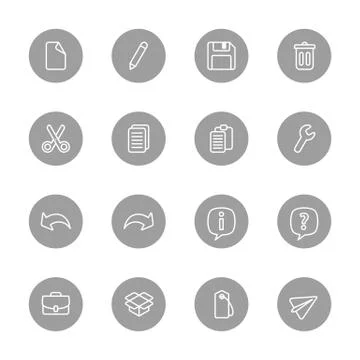 Line web icon set on gray circle Stock Illustration