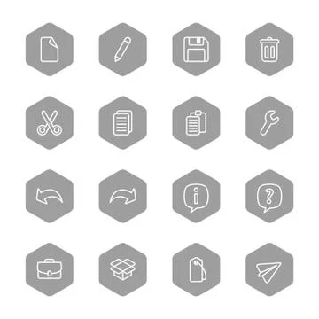 Line web icon set on gray hexagon Stock Illustration