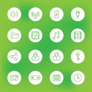 Line web icon set on white circle Stock Illustration