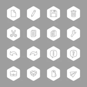 Line web icon set on white hexagon Stock Illustration
