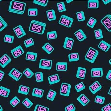 Line Website and envelope, new message, mail icon isolated seamless pattern on Stock Illustration