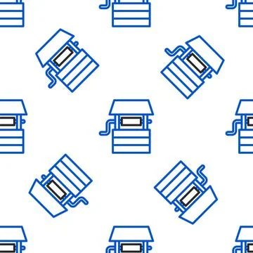 Line Well with a bucket and drinking water icon isolated seamless pattern o.. Stock Illustration