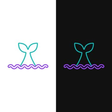Line Whale tail in ocean wave icon isolated on white and black background Illustrazione stock