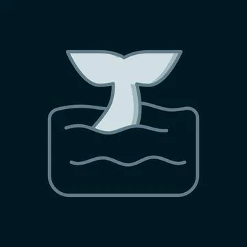 Line Whale tail in ocean wave icon isolated on black background. Flat fille.. Stock Illustration