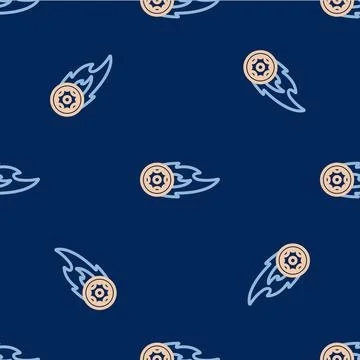 Line Wheel in fire flame icon isolated seamless pattern on blue background イラスト素材