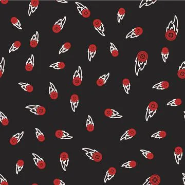 Line Wheel in fire flame icon isolated seamless pattern on black background Illustrazione stock