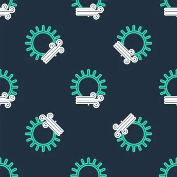 Line Wind and sun icon isolated seamless pattern on black background. Windy.. Illustrazione stock