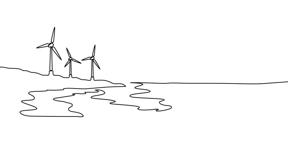 Line wind energy continuous art one drawing windmill sustainable renewable Ilustração Stock
