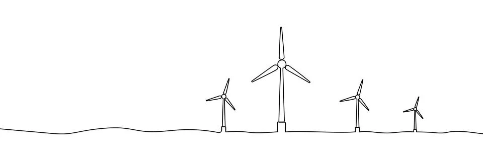 Line wind energy continuous art one drawing windmill sustainable renewable Ilustração Stock