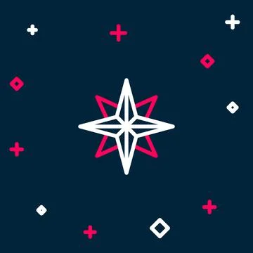 Line Wind rose icon isolated on blue background. Compass icon for travel Stock Illustration