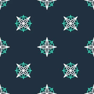 Line Wind rose icon isolated seamless pattern on black background. Compass icon 스톡 일러스트