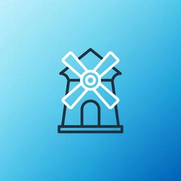 Line Windmill icon isolated on blue background. Colorful outline concept. Vector Illustrazione stock