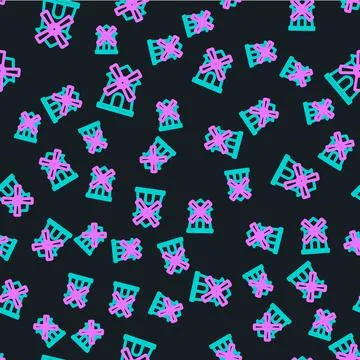 Line Windmill icon isolated seamless pattern on black background. Vector Stock Illustration