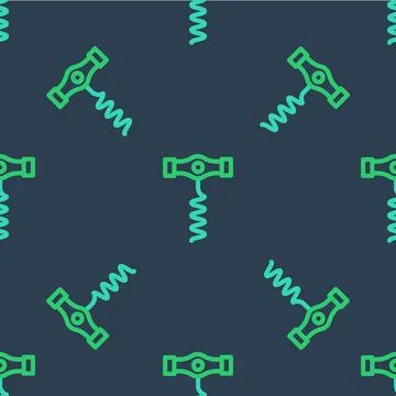 Line Wine corkscrew icon isolated seamless pattern on blue background. Vector Stock Illustration