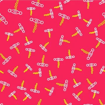 Line Wine corkscrew icon isolated seamless pattern on red background.  Vector Stock Illustration