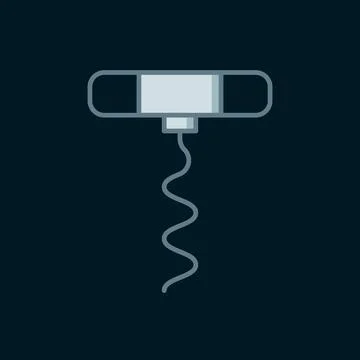 Line Wine corkscrew icon isolated on black background. Flat filled outline .. Illustration