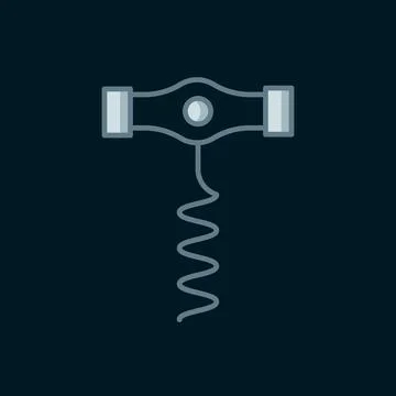 Line Wine corkscrew icon isolated on black background. Flat filled outline .. Illustration
