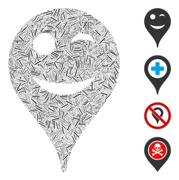 Line Wink Smiley Map Marker Icon Vector Mosaic 스톡 일러스트
